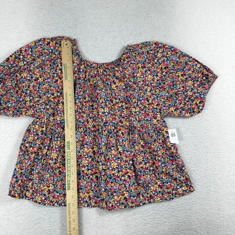 Old Navy Floral Babydoll Puff Sleeve Top Large Multi Color NWT Cotton Blouse